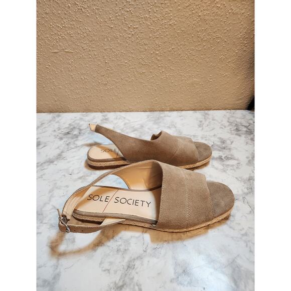 Sole Society Dolven Women's Brown Suede Leather Slingback Flats Sandals Size 10M - Picture 2 of 7